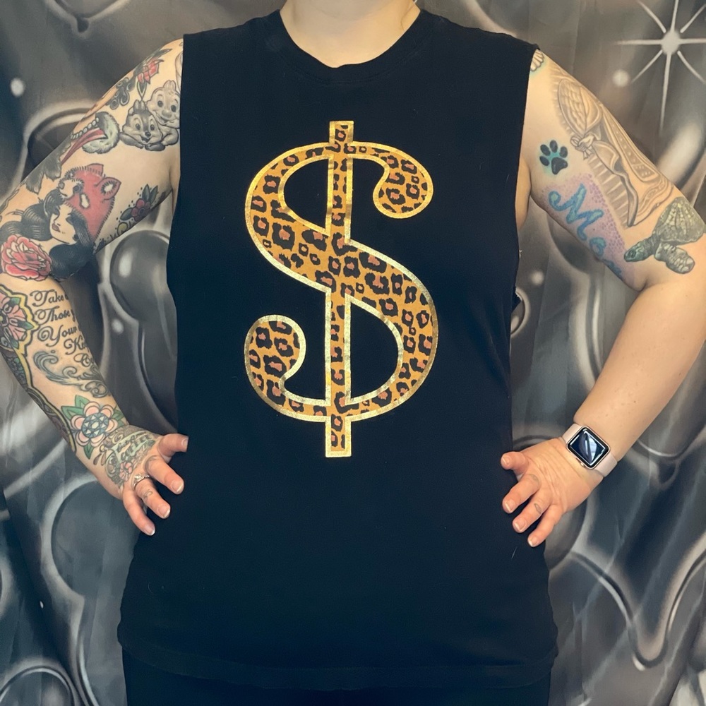 Cheetah print money sign muscle tank